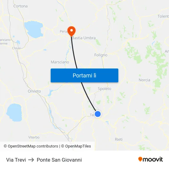 Via Trevi to Ponte San Giovanni map