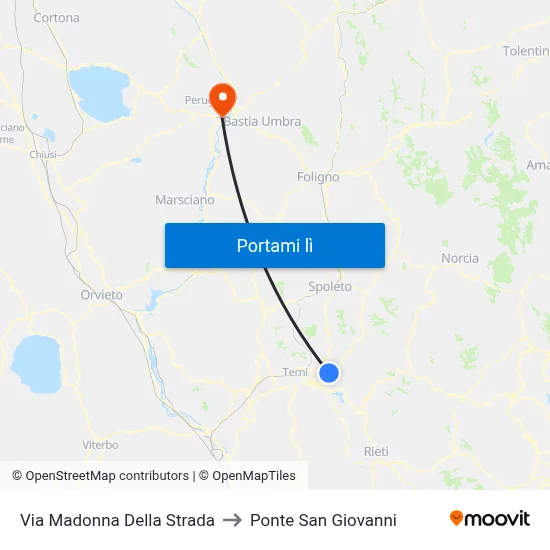 Via Madonna Della Strada to Ponte San Giovanni map