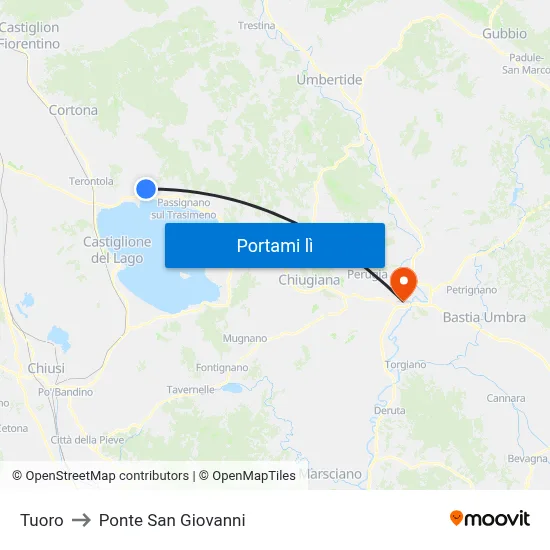 Tuoro to Ponte San Giovanni map