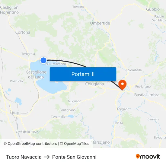 Tuoro Navaccia to Ponte San Giovanni map