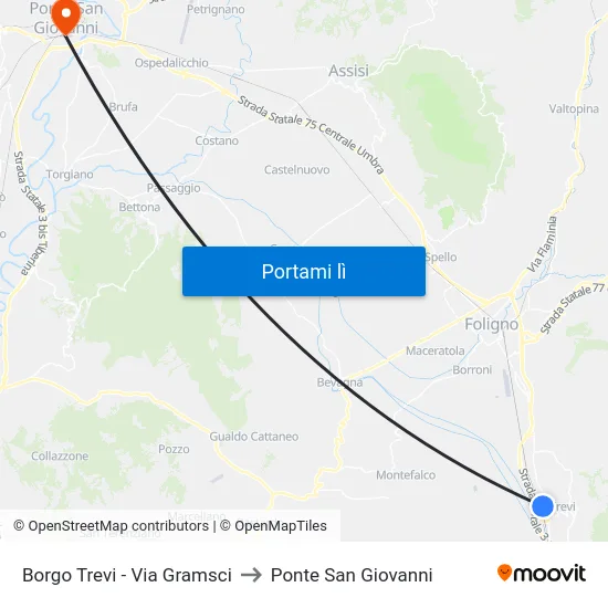 Borgo Trevi - Via Gramsci to Ponte San Giovanni map