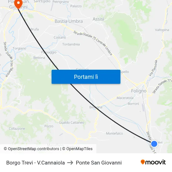Borgo Trevi - V.Cannaiola to Ponte San Giovanni map