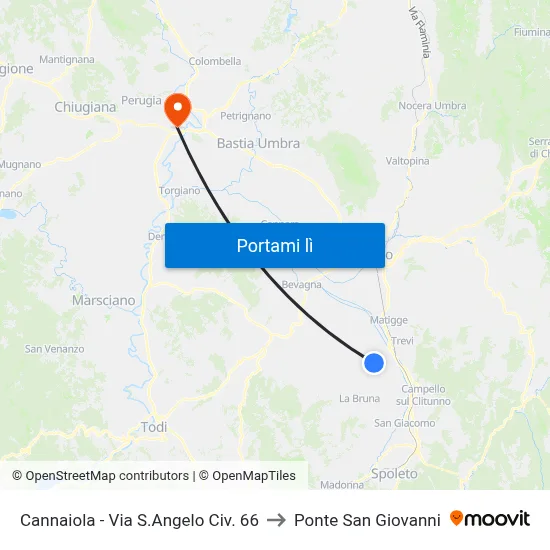 Cannaiola - Via S.Angelo Civ. 66 to Ponte San Giovanni map