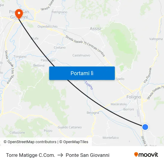 Torre Matigge C.Com. to Ponte San Giovanni map