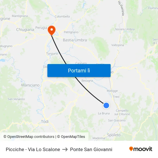 Picciche - Via Lo Scalone to Ponte San Giovanni map