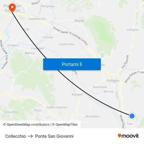 Collecchio to Ponte San Giovanni map
