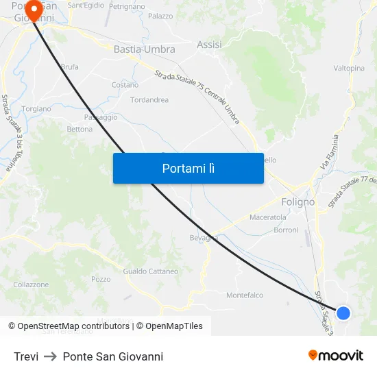 Trevi to Ponte San Giovanni map