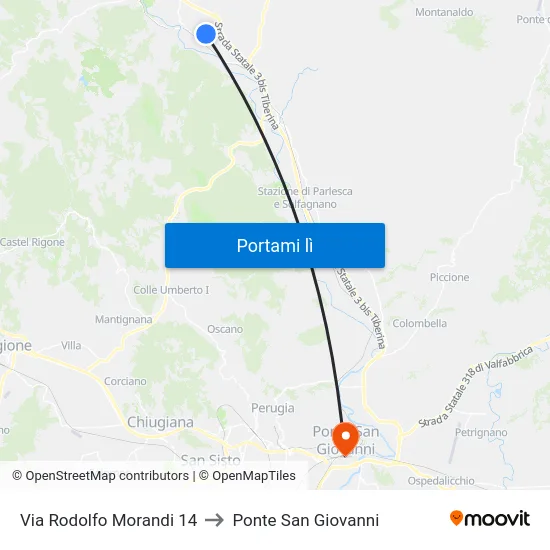 Via Rodolfo Morandi 14 to Ponte San Giovanni map
