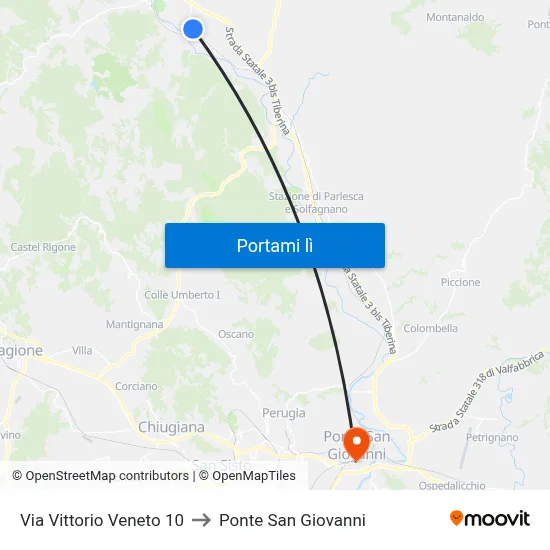 Via Vittorio Veneto 10 to Ponte San Giovanni map