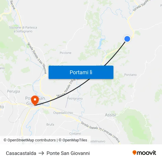 Casacastalda to Ponte San Giovanni map