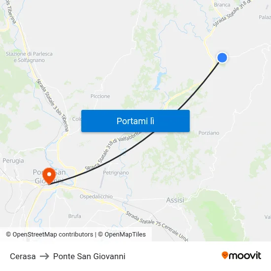 Cerasa to Ponte San Giovanni map