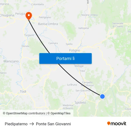 Piedipaterno to Ponte San Giovanni map