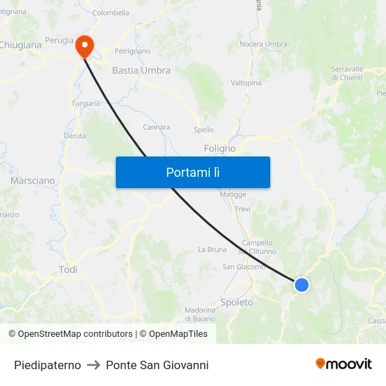 Piedipaterno to Ponte San Giovanni map