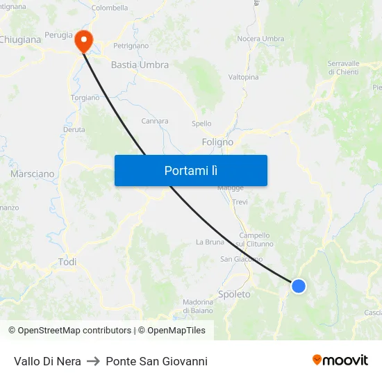 Vallo Di Nera to Ponte San Giovanni map