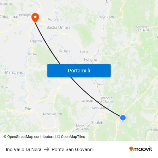Inc.Vallo Di Nera to Ponte San Giovanni map