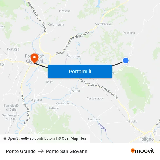Ponte Grande to Ponte San Giovanni map