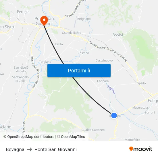 Bevagna to Ponte San Giovanni map