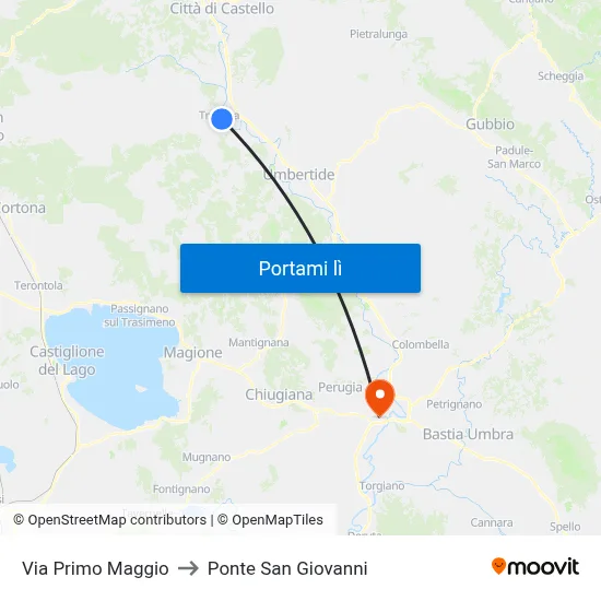 Via Primo Maggio to Ponte San Giovanni map