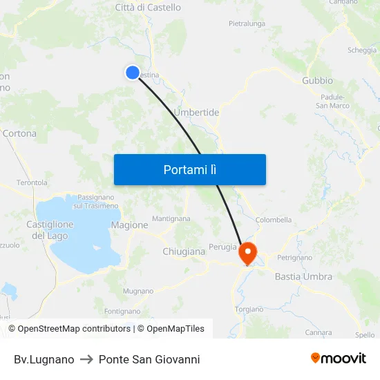Bv.Lugnano to Ponte San Giovanni map