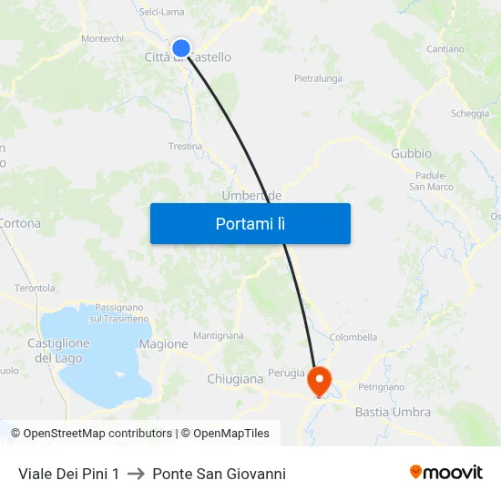 Viale Dei Pini 1 to Ponte San Giovanni map