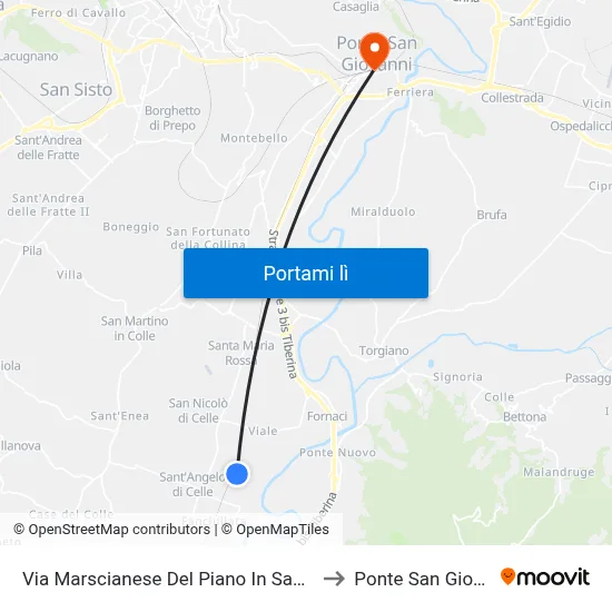Via Marscianese Del Piano In Sant'Angelo to Ponte San Giovanni map