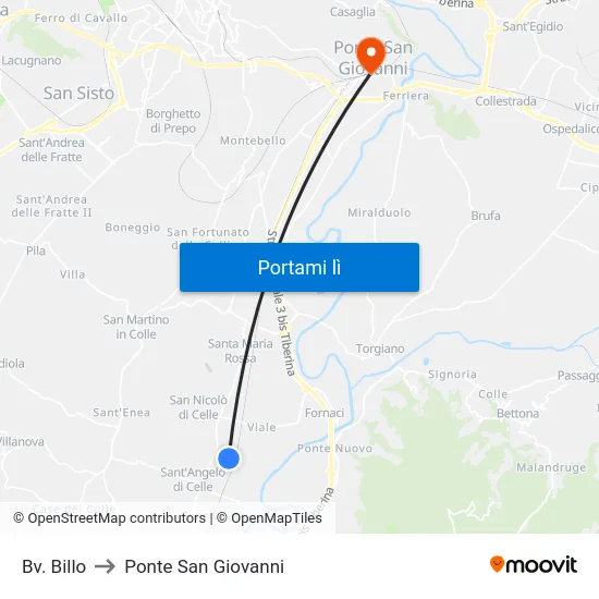 Bv. Billo to Ponte San Giovanni map