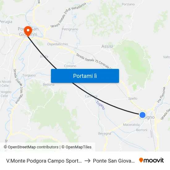V.Monte Podgora Campo Sportivo to Ponte San Giovanni map