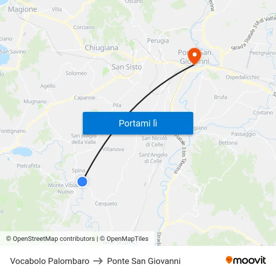 Vocabolo Palombaro to Ponte San Giovanni map