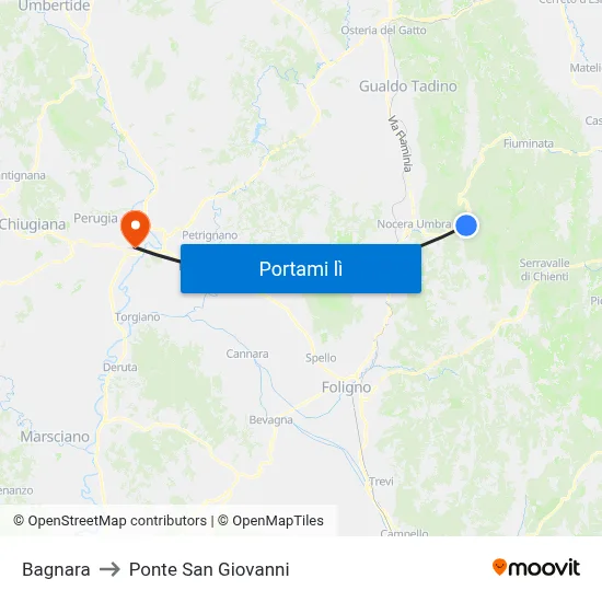 Bagnara to Ponte San Giovanni map