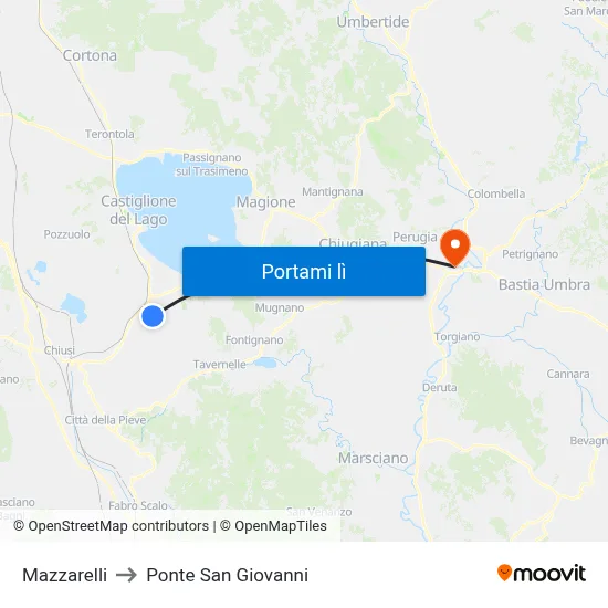 Mazzarelli to Ponte San Giovanni map