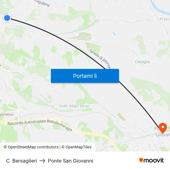 C. Bersaglieri to Ponte San Giovanni map