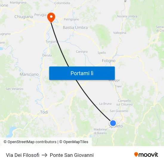 Via Dei Filosofi to Ponte San Giovanni map