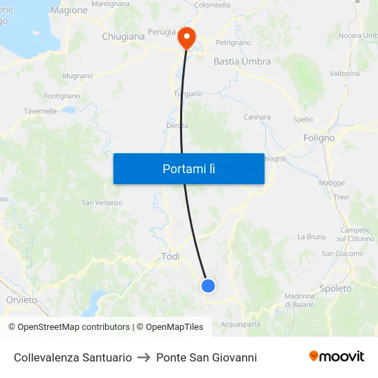 Collevalenza Santuario to Ponte San Giovanni map