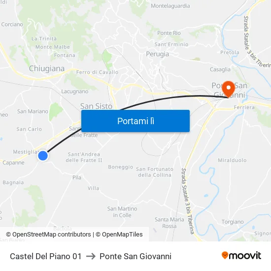 Castel Del Piano 01 to Ponte San Giovanni map