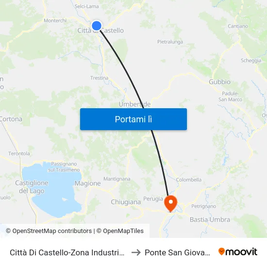 Città Di Castello-Zona Industriale to Ponte San Giovanni map