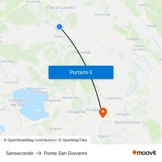 Sansecondo to Ponte San Giovanni map