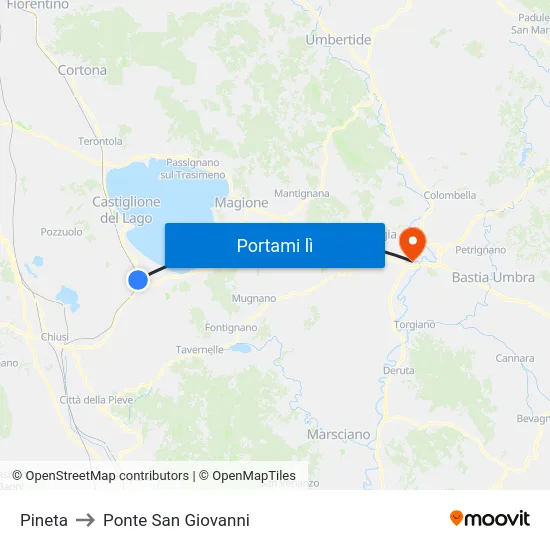 Pineta to Ponte San Giovanni map
