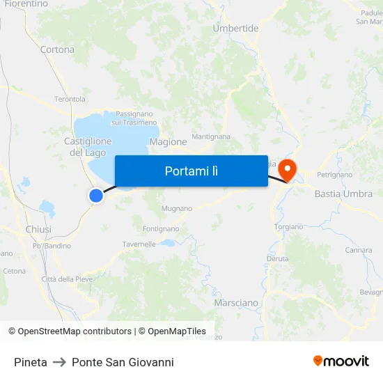 Pineta to Ponte San Giovanni map