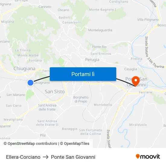 Ellera-Corciano to Ponte San Giovanni map