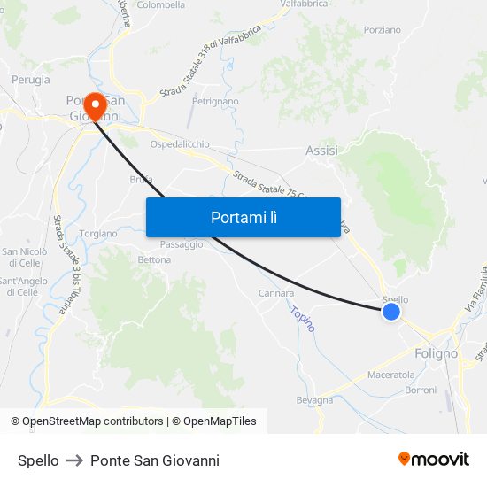 Spello to Ponte San Giovanni map