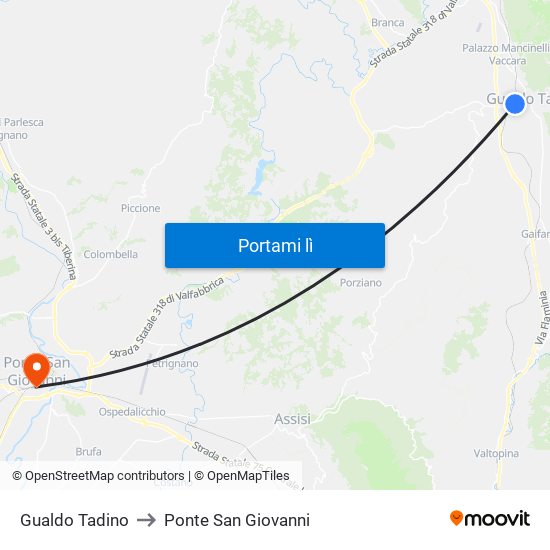 Gualdo Tadino to Ponte San Giovanni map