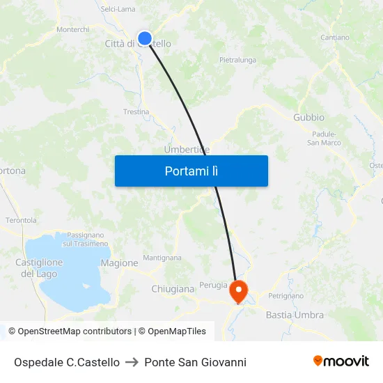 Ospedale C.Castello to Ponte San Giovanni map