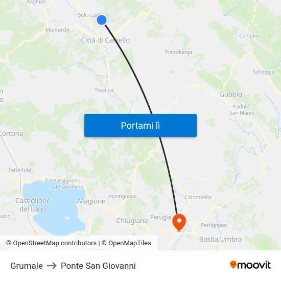 Grumale to Ponte San Giovanni map