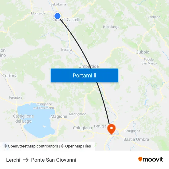 Lerchi to Ponte San Giovanni map