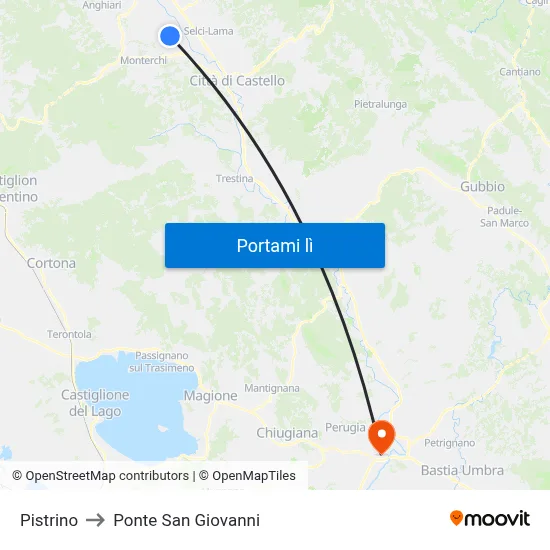 Pistrino to Ponte San Giovanni map