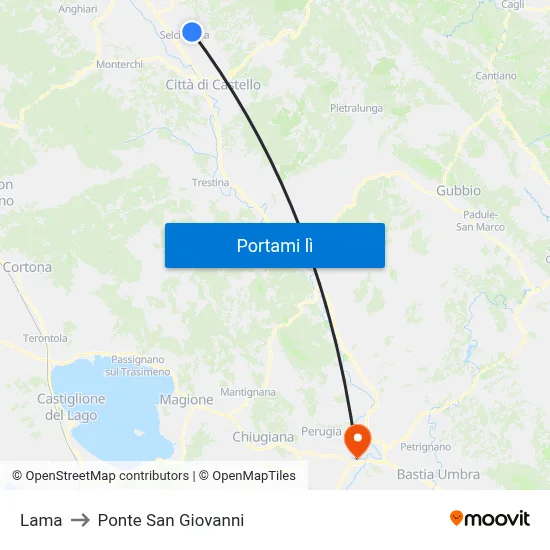 Lama to Ponte San Giovanni map