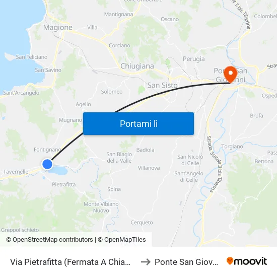 Via Pietrafitta (Fermata A Chiamata) to Ponte San Giovanni map