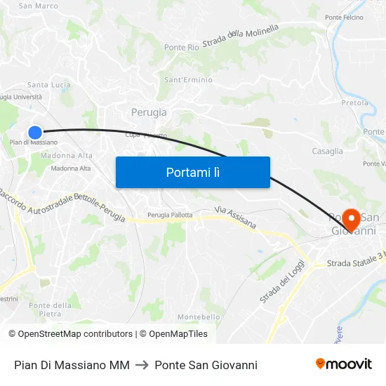 Pian Di Massiano M​M to Ponte San Giovanni map