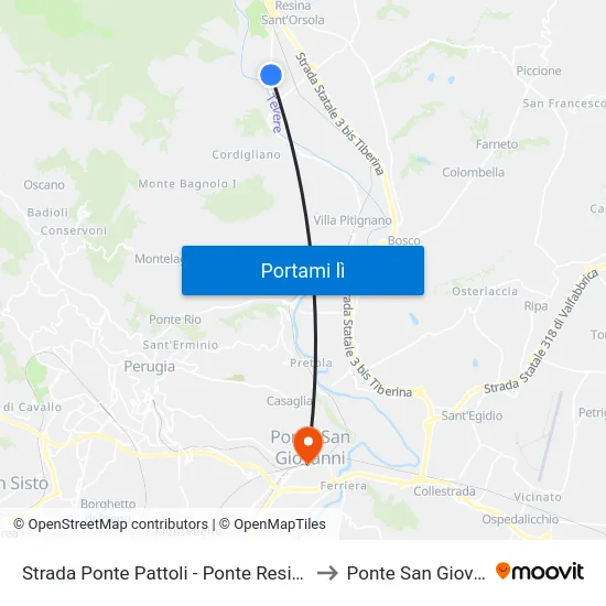 Strada Ponte Pattoli - Ponte Resina, 149 to Ponte San Giovanni map