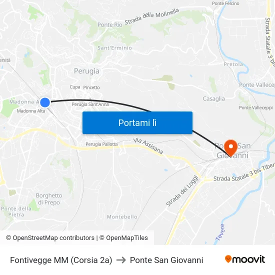 Fontivegge M​M (Corsia 2a) to Ponte San Giovanni map